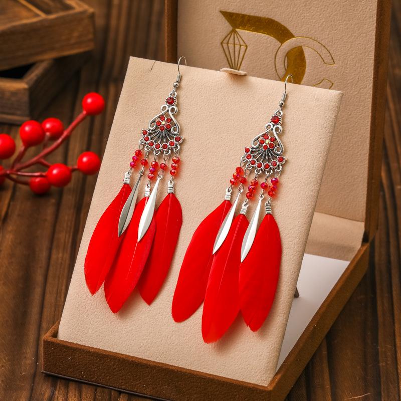 Vintage Ethnic Bohemian Crystal Beads Handmade Feather Tassel Women Earrings Long Drop Dangle Boho Zircon Pendientes Mujer красный
Vintage Ethnic Bohemian Crystal Beads Handmade Feather Tassel Women Earrings Long Drop Dangle Boho Zircon Pendientes Mujer красный