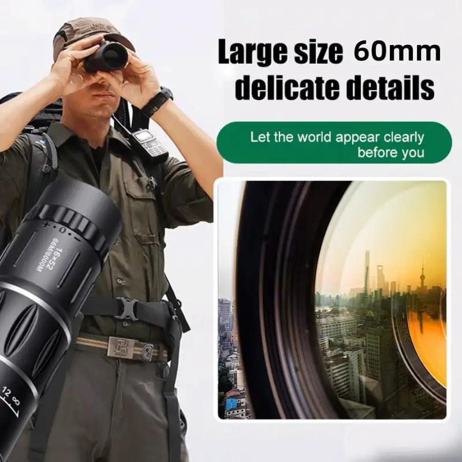 16x52 Monocular Telescope High-Power Dual Focus Optical Zoom Scope High Magnification Long Range Night Spyglass Telescope
16x52 Monocular Telescope High-Power Dual Focus Optical Zoom Scope High Magnification Long Range Night Spyglass Telescope