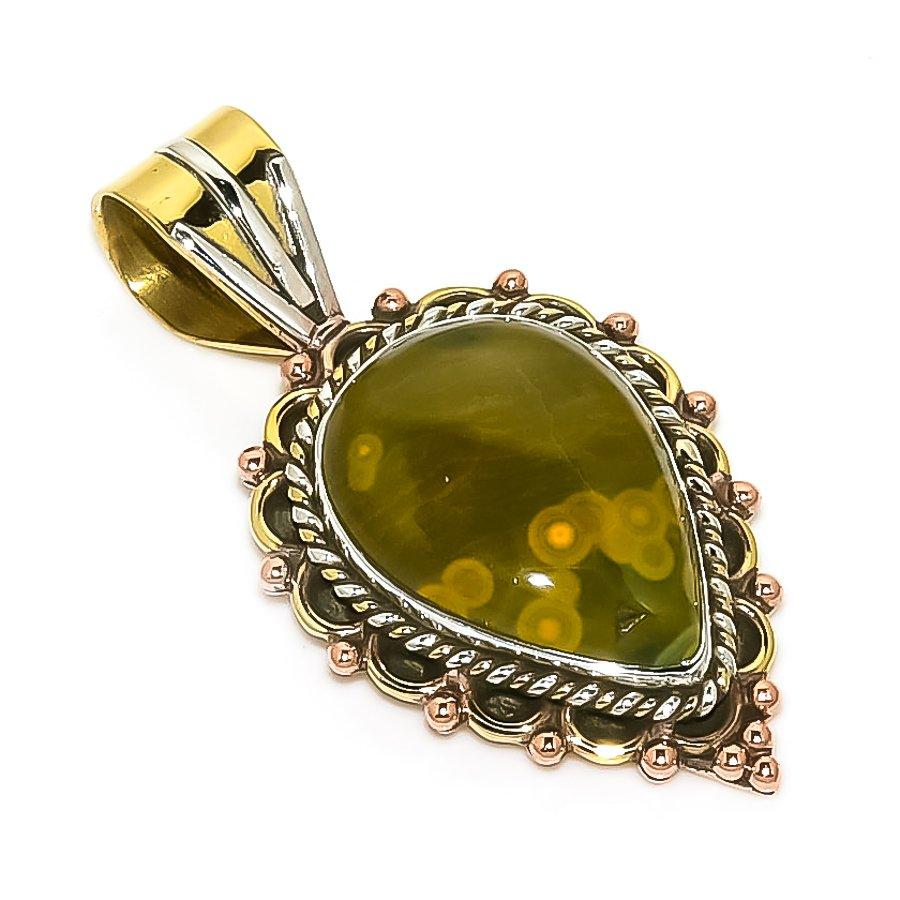 Natural Ocean Jasper TwoTone 925 Solid Sterling Silver Gift Pendant 1.50 w2Z85 
Natural Ocean Jasper TwoTone 925 Solid Sterling Silver Gift Pendant 1.50 w2Z85