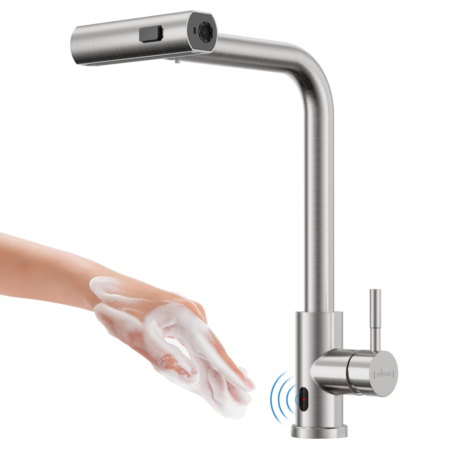 APPASO Sensor Touch Sensor Mixer Touch Sensor Silver Single Handle Sink with Three Functions Faucet, Tap, Faucet, Faucet, Pull-Down Spray,
APPASO Sensor Touch Sensor Mixer Touch Sensor Silver Single Handle Sink with Three Functions Faucet, Tap, Faucet, Faucet, Pull-Down Spray,