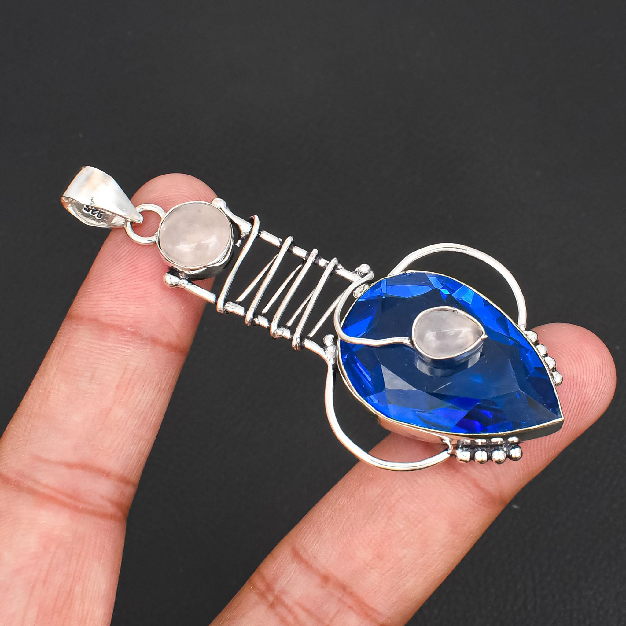 Handmade 925 Sterling Silver Guitar Shape Pendant with Faceted Blue Topaz & Rose Quartz Stones, Unique Musical Jewelry Gift for Women
Handmade 925 Sterling Silver Guitar Shape Pendant with Faceted Blue Topaz & Rose Quartz Stones, Unique Musical Jewelry Gift for Women