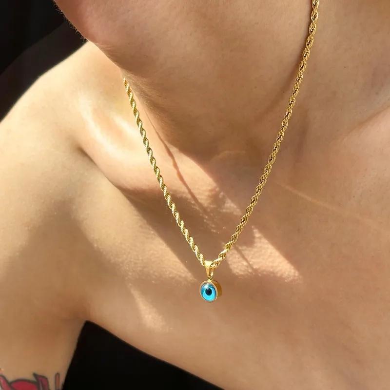 Blue Evil Eye Stainless Steel Pendant Necklace for Mens Twisted Chain Collarbone Chokers Non Fading Waterproof Metal Zircon Ins
Blue Evil Eye Stainless Steel Pendant Necklace for Mens Twisted Chain Collarbone Chokers Non Fading Waterproof Metal Zircon Ins