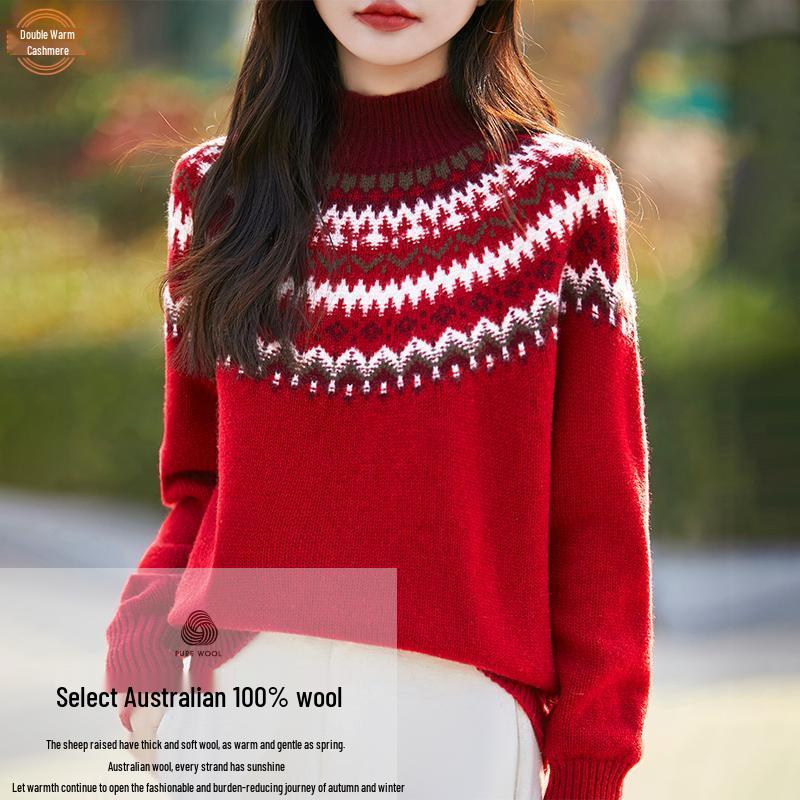 Women s Retro Red Jacquard Wool Sweater - Half High Neck, Thickened, Versatile Knitted Base Shirt for Autumn/Winter M
Women s Retro Red Jacquard Wool Sweater - Half High Neck, Thickened, Versatile Knitted Base Shirt for Autumn/Winter M