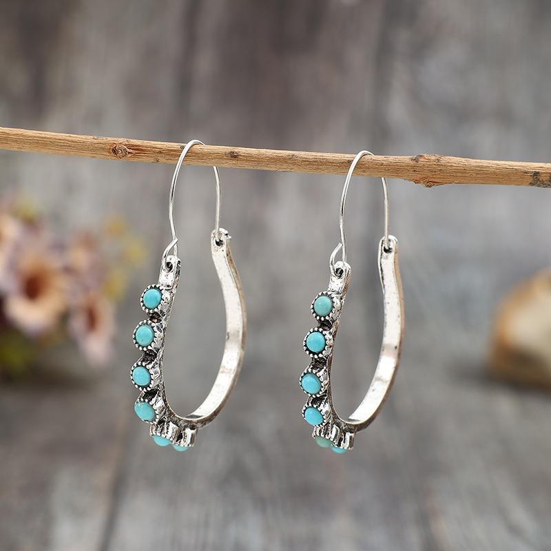 Bohemian Vintage Silver Color Round Inlaid Imitation Turquoise Dangle Earrings for Women Jewelry срібний
Bohemian Vintage Silver Color Round Inlaid Imitation Turquoise Dangle Earrings for Women Jewelry срібний