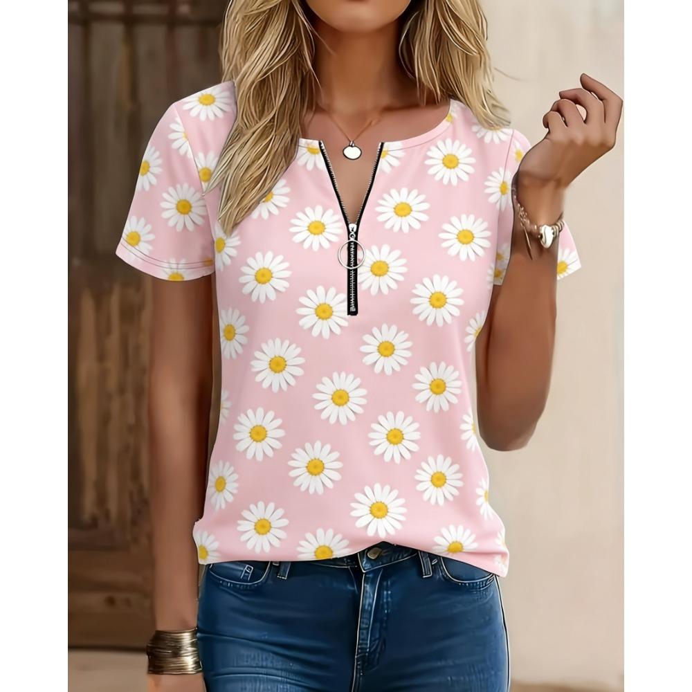 Fashionable and Elegant Zipper V-neck Color Blocked Printed T-shirt, Plus Size Women s Short Sleeved Summer Loose T-shirt L
Fashionable and Elegant Zipper V-neck Color Blocked Printed T-shirt, Plus Size Women s Short Sleeved Summer Loose T-shirt L