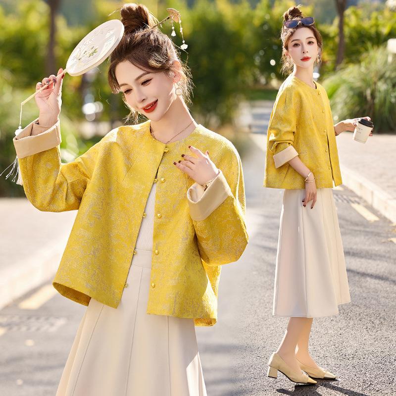 Дизайнерская желтая жаккардовая куртка с круглым вырезом, женская весенне-осенняя новинка, ретро-элегантный топ XL
Дизайнерская желтая жаккардовая куртка с круглым вырезом, женская весенне-осенняя новинка, ретро-элегантный топ XL