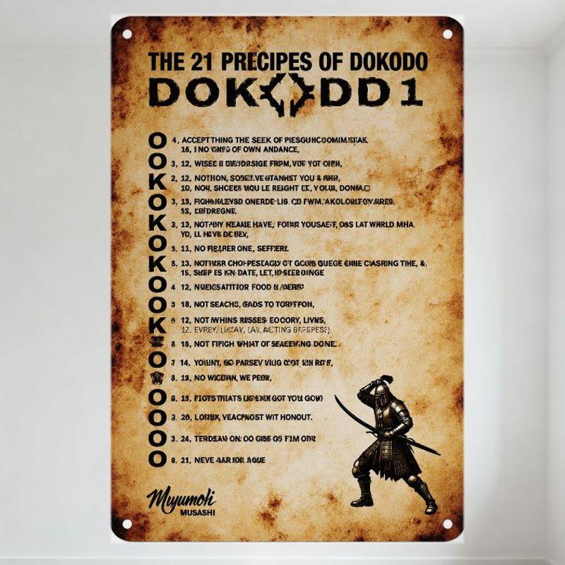 Vintage Dokodo Metal Tin Sign - The 21 Precepts of Dokodo with Samurai Illustration, Retro Style Plaque for Home Decor/Bar/Cafe 20x30cm(7.8x11.8inch)
Vintage Dokodo Metal Tin Sign - The 21 Precepts of Dokodo with Samurai Illustration, Retro Style Plaque for Home Decor/Bar/Cafe 20x30cm(7.8x11.8inch)