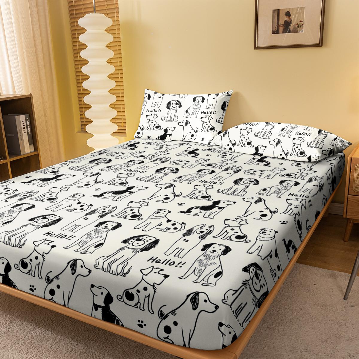 1 мультяшная милая собака с рисунком из животных матовая простыня на резинке, покрывало для кровати с принтом в спальню, постельное белье (Исключая наволочки) 71x132cm