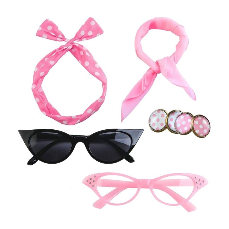 8Pieces 50s Costume Accessories Set Chiffon Scarf Cats Eye Glasses Bandana Earrings 1950s Fancy Dress Set for Womens рожевий
8Pieces 50s Costume Accessories Set Chiffon Scarf Cats Eye Glasses Bandana Earrings 1950s Fancy Dress Set for Womens рожевий