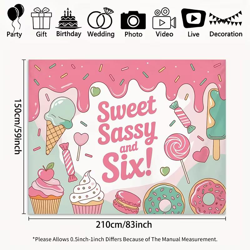 2D Sweet 6th Birthday Backdrop with Cupcake & Donut Design 47.2x31.5inch/120*80cm
2D Sweet 6th Birthday Backdrop with Cupcake & Donut Design 47.2x31.5inch/120*80cm