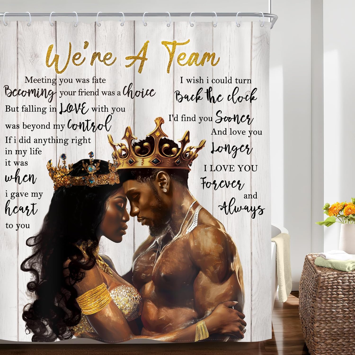 Romantic Couple Shower Curtain King Queen Art Design Bathroom Decor Love Quote Bath Curtain Black Romance Home Decor Waterproof W60H190(CM)-1 Pcs
Romantic Couple Shower Curtain King Queen Art Design Bathroom Decor Love Quote Bath Curtain Black Romance Home Decor Waterproof W60H190(CM)-1 Pcs