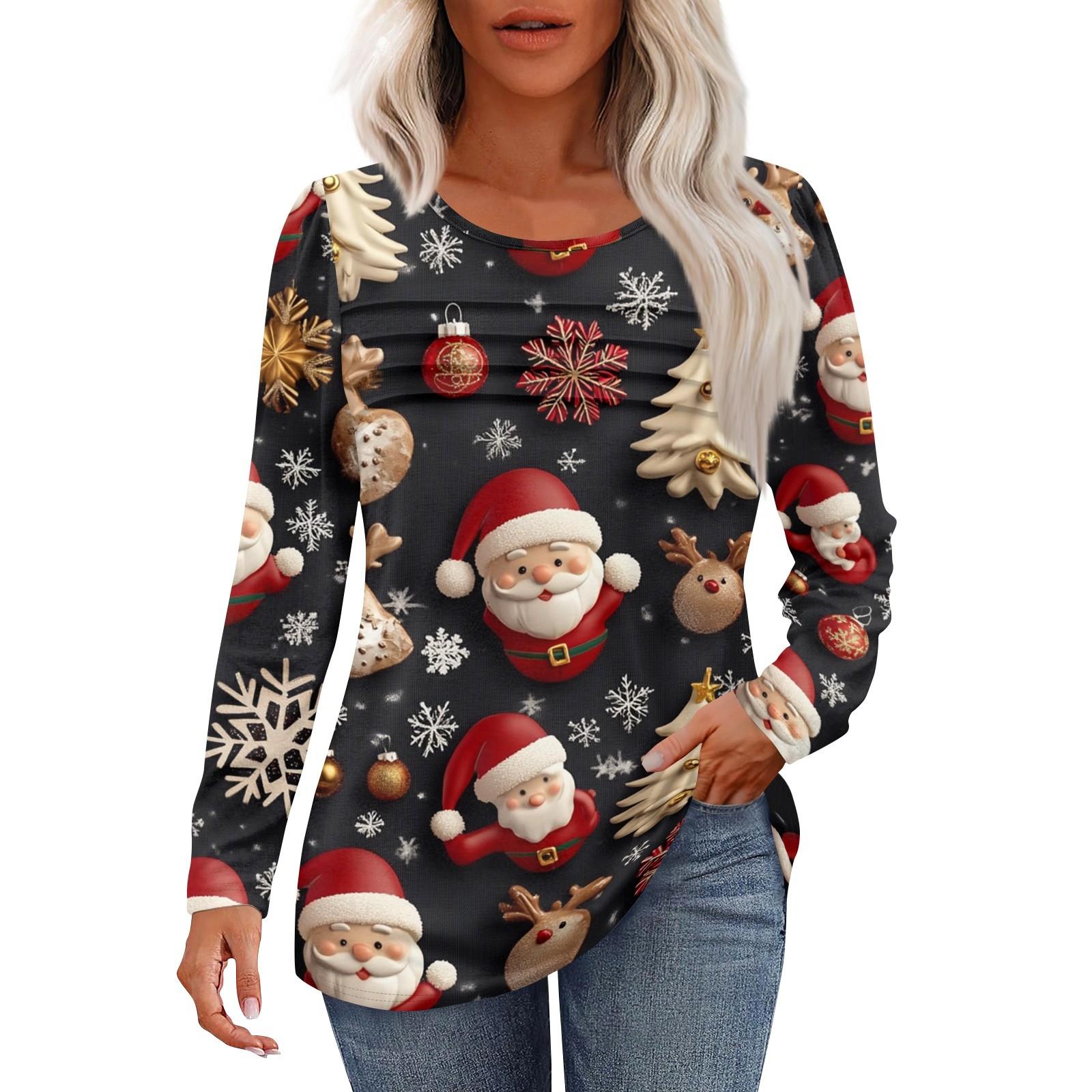 Женская повседневная мода рождественский принт круглый вырез плиссированный длинный рукав топ L чёрный
Женская повседневная мода рождественский принт круглый вырез плиссированный длинный рукав топ L чёрный