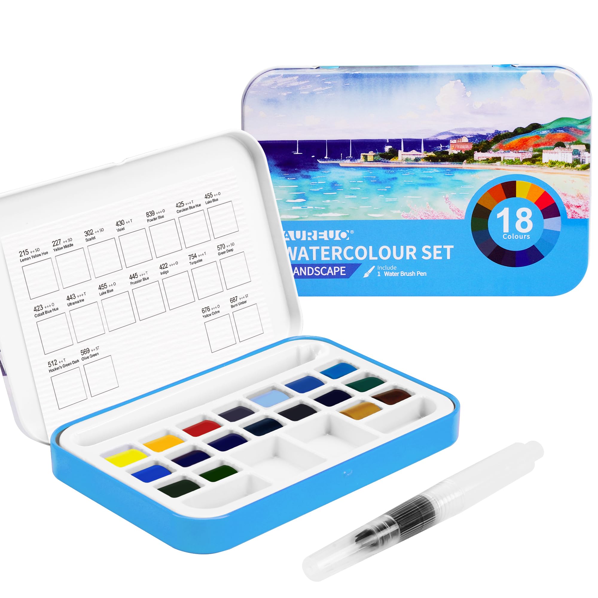 AUREUO Travel Watercolor Paint Set 18 Colors for Landscape Painting Solid Pigments Portable Iron Box Packaging with Watercolor Brush Pen for Sketching
AUREUO Travel Watercolor Paint Set 18 Colors for Landscape Painting Solid Pigments Portable Iron Box Packaging with Watercolor Brush Pen for Sketching