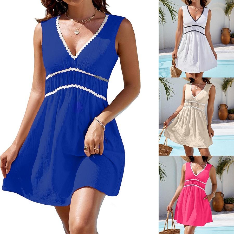 Women Summer Sleeveless V Neck Casual Lacework Solid Color Holiday Beach A Line One Piece Dress S
Women Summer Sleeveless V Neck Casual Lacework Solid Color Holiday Beach A Line One Piece Dress S