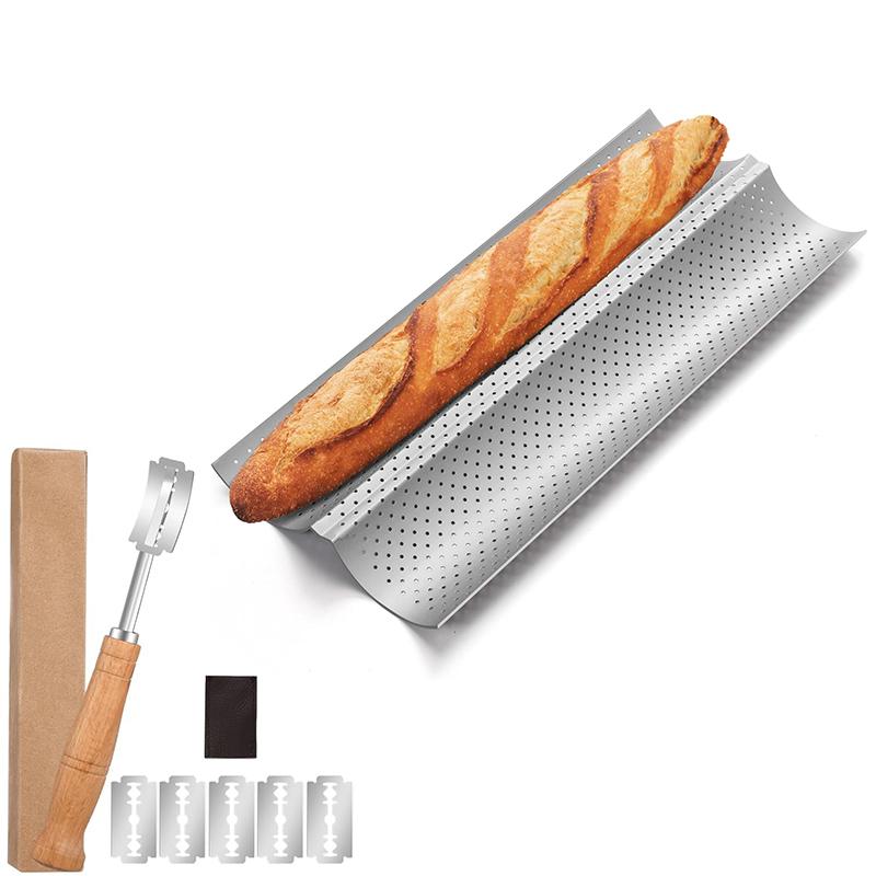 French Baguette Bread Pan Set Non-Stick Sourdough Baking Pan Kitchen Loaf Perforated Baguette Baking Pan with Bread Lame JT586
French Baguette Bread Pan Set Non-Stick Sourdough Baking Pan Kitchen Loaf Perforated Baguette Baking Pan with Bread Lame JT586