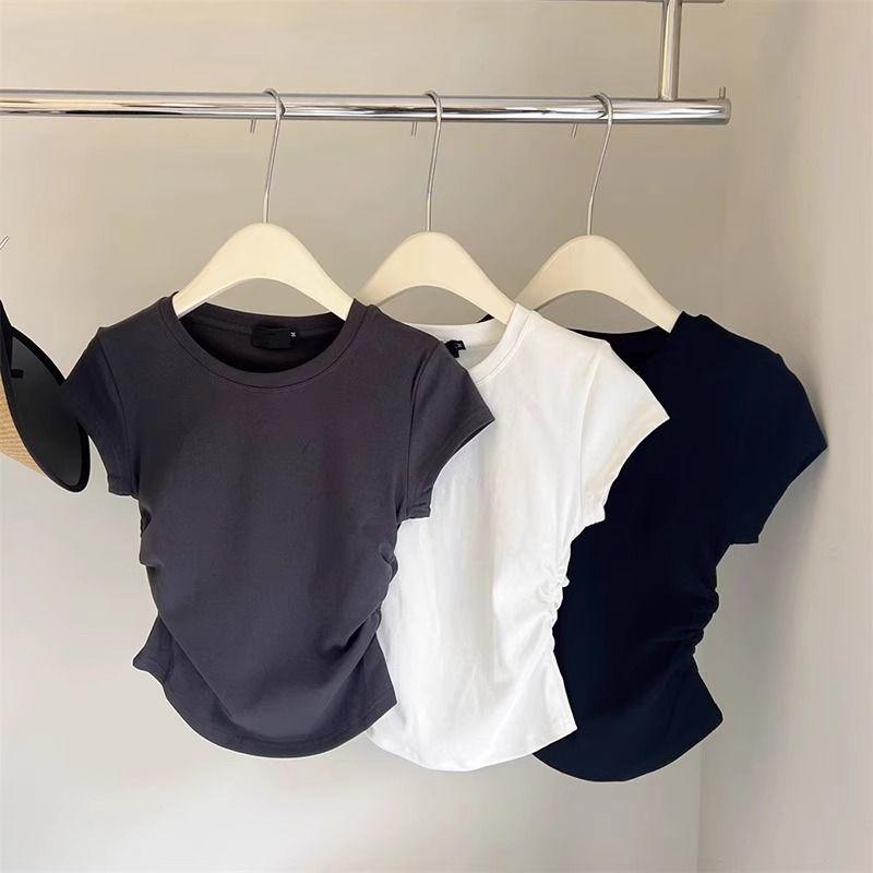 Spicy Girl Waist-Hugging Women s T-Shirt: Short Sleeve, Fly Sleeve, Solid Color, Simple Crew Neck, Summer Style Small 
Spicy Girl Waist-Hugging Women s T-Shirt: Short Sleeve, Fly Sleeve, Solid Color, Simple Crew Neck, Summer Style Small