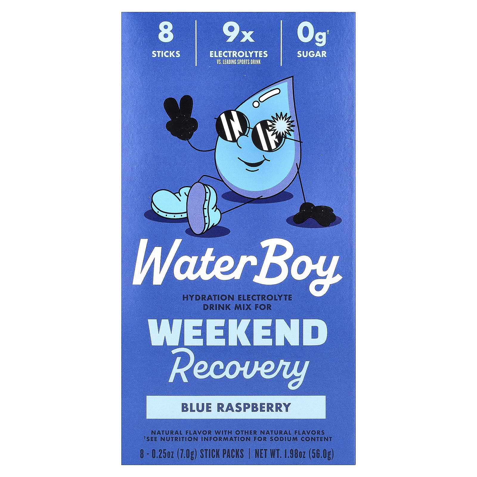 Waterboy, Weekend Recovery, Hydrating Electrolyte Drink Mix, Blue Raspberry, 8 Stick Packs, 7g (0.25oz) Each
Waterboy, Weekend Recovery, Hydrating Electrolyte Drink Mix, Blue Raspberry, 8 Stick Packs, 7g (0.25oz) Each