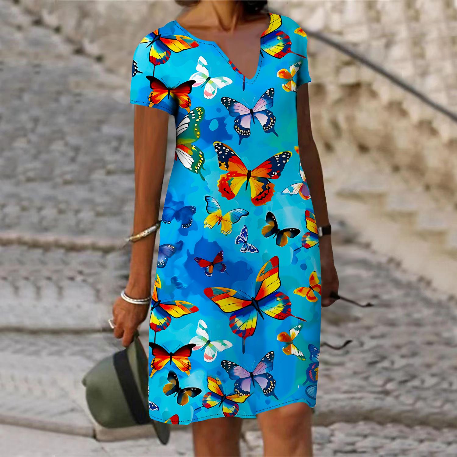 Летнее модное платье с v-образным вырезом, женское платье с коротким рукавом, золотое платье с принтом летающих бабочек, свободное повседневное платье для женщин M синий
Летнее модное платье с v-образным вырезом, женское платье с коротким рукавом, золотое платье с принтом летающих бабочек, свободное повседневное платье для женщин M синий