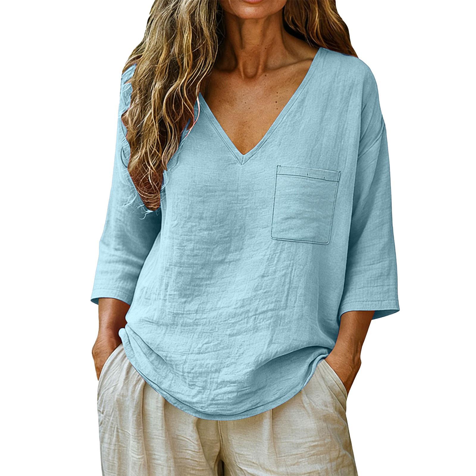 Women Loose Fit Linen Cotton V Neck Top with Three Quarter Sleeves and Front Pocket Casual Blouse for Daily Wear XXL
Women Loose Fit Linen Cotton V Neck Top with Three Quarter Sleeves and Front Pocket Casual Blouse for Daily Wear XXL