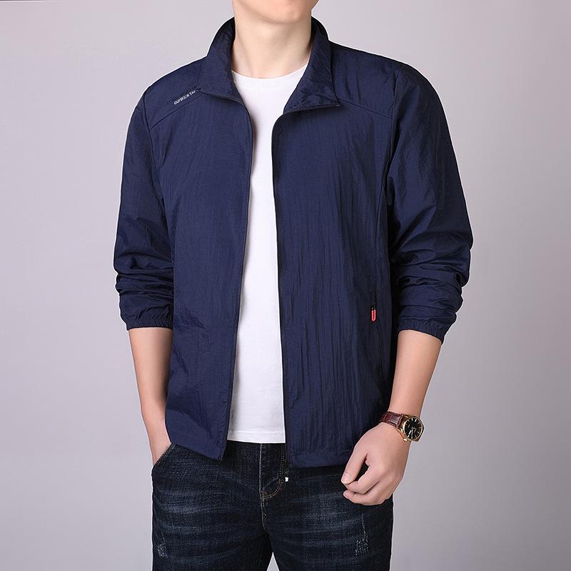 Корейская солнцезащитная куртка на молнии для рыбалки, мужская дышащая спортивная защита от ультрафиолета, быстросохнущая, ветрозащитная S темно-синий