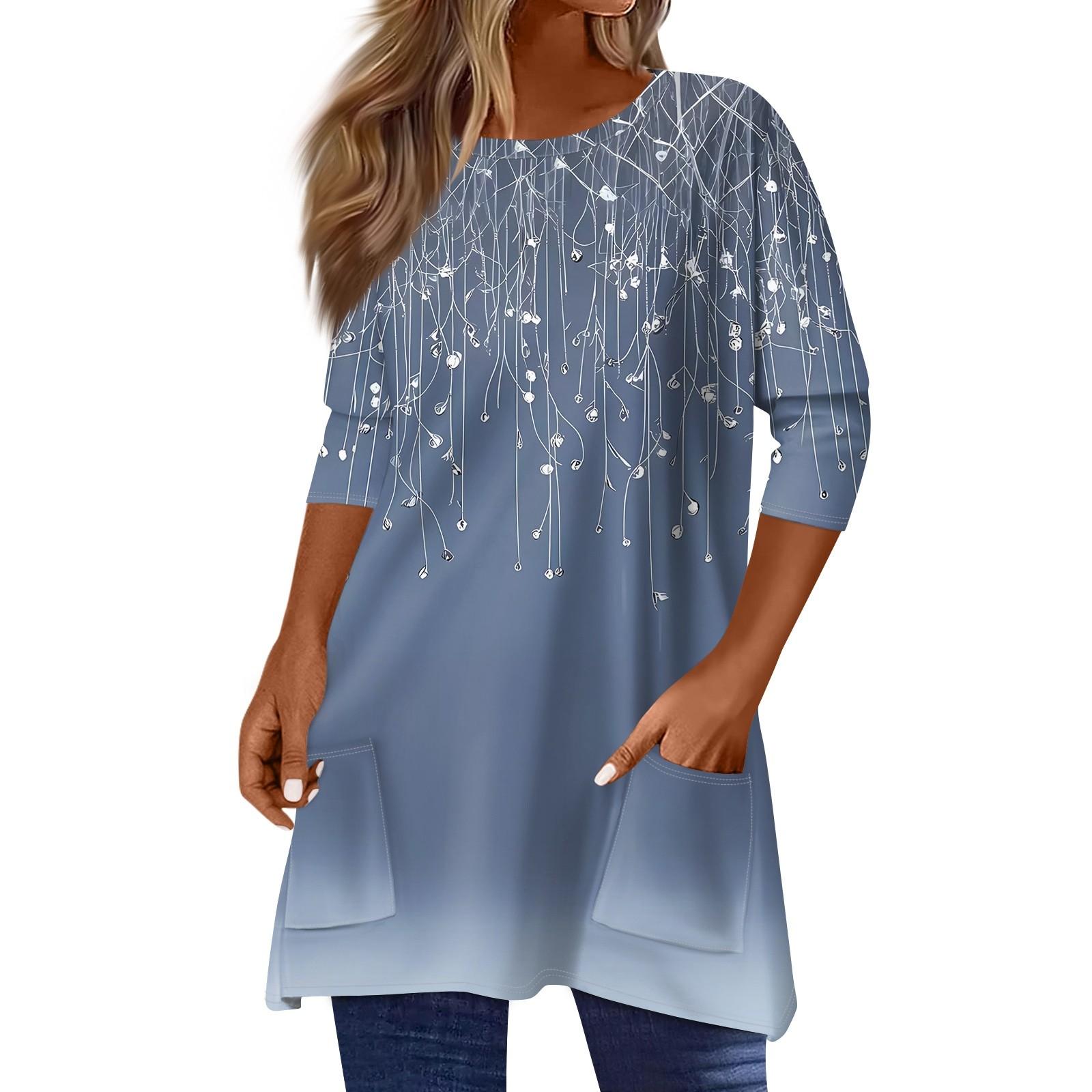 3/4 Sleeve Pocket Tops For Women Print Mid-length T Shirt Round Neck Blouse XL
3/4 Sleeve Pocket Tops For Women Print Mid-length T Shirt Round Neck Blouse XL