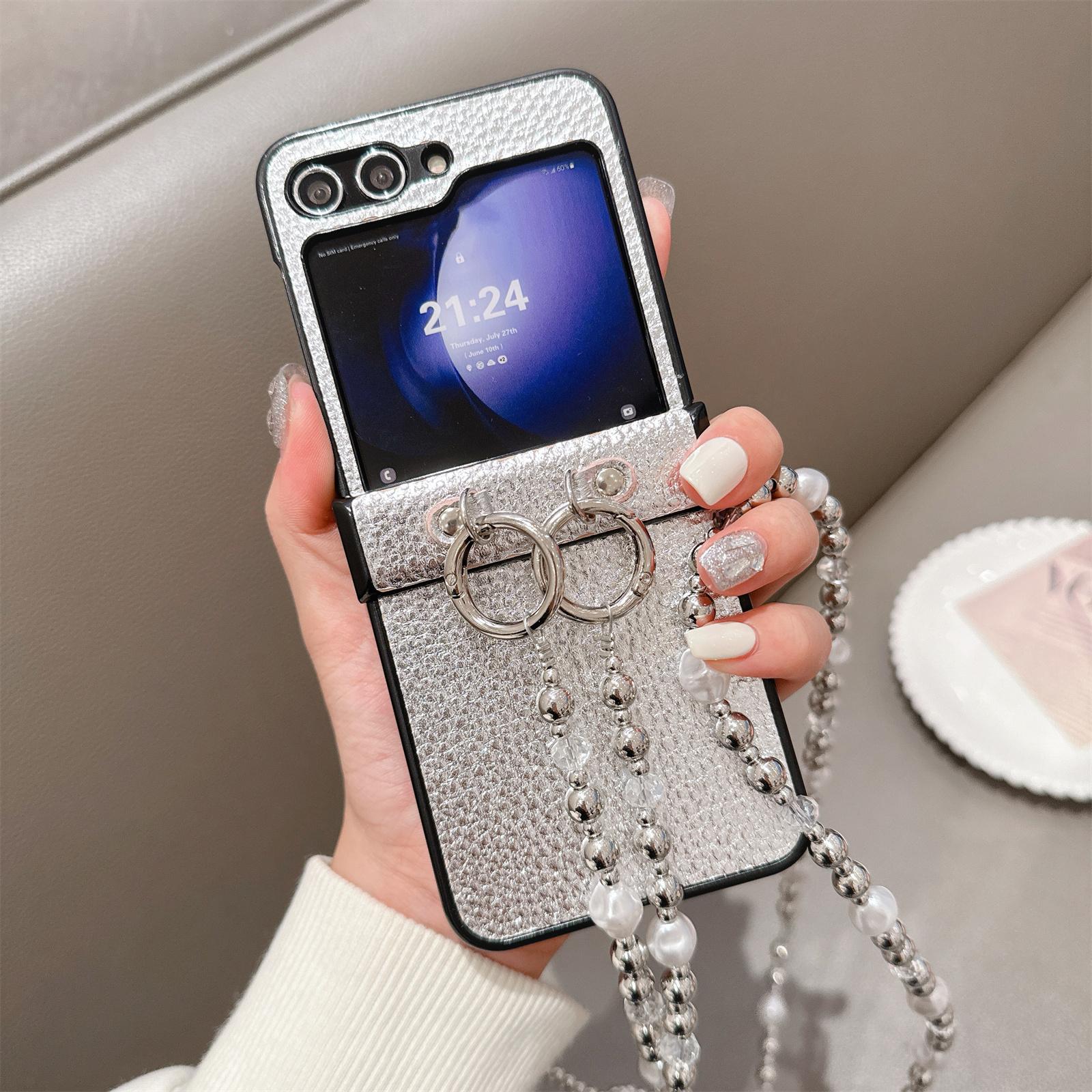For Samsung Galaxy Z Flip7 FE 5G/Z Flip6 5G Case Hinge Protection Leather+PC Phone Cover with Crossbody Beaded Strap Silver
For Samsung Galaxy Z Flip7 FE 5G/Z Flip6 5G Case Hinge Protection Leather+PC Phone Cover with Crossbody Beaded Strap Silver
