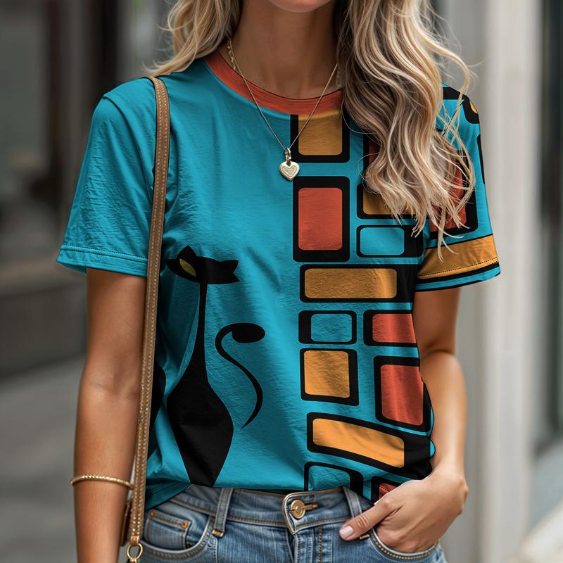 Fashionable Women s Summer Cat Casual Sports T-shirt Round Neck Short Sleeved Pattern Abstract Breathable Casual Shirt S
Fashionable Women s Summer Cat Casual Sports T-shirt Round Neck Short Sleeved Pattern Abstract Breathable Casual Shirt S