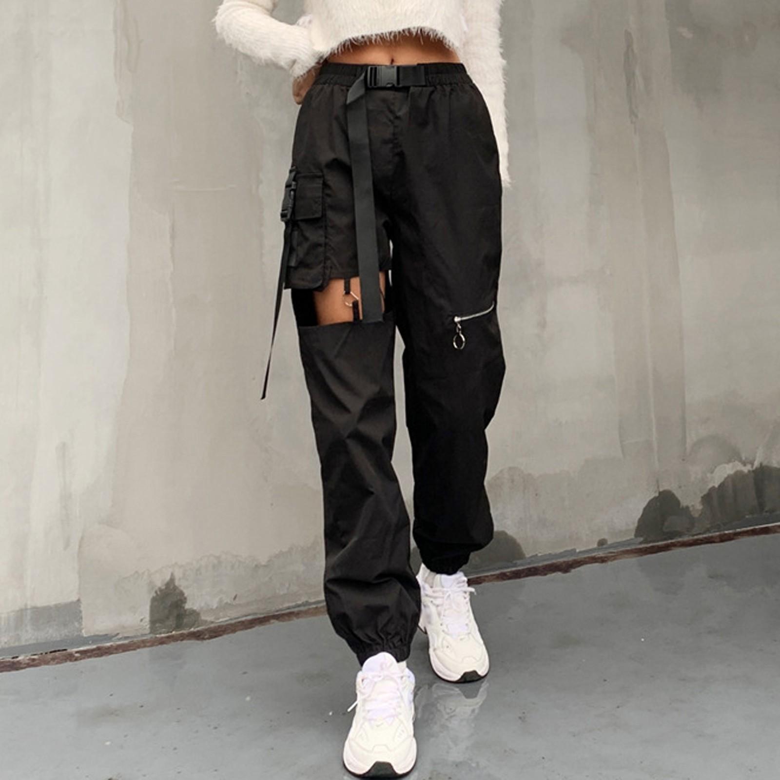 Women Punk Hollow Out Cargo Pants with Belt Buckle Adjustable Waist Jogger Style Casual Trousers for Autumn Winter Streetwear S чорний
Women Punk Hollow Out Cargo Pants with Belt Buckle Adjustable Waist Jogger Style Casual Trousers for Autumn Winter Streetwear S чорний