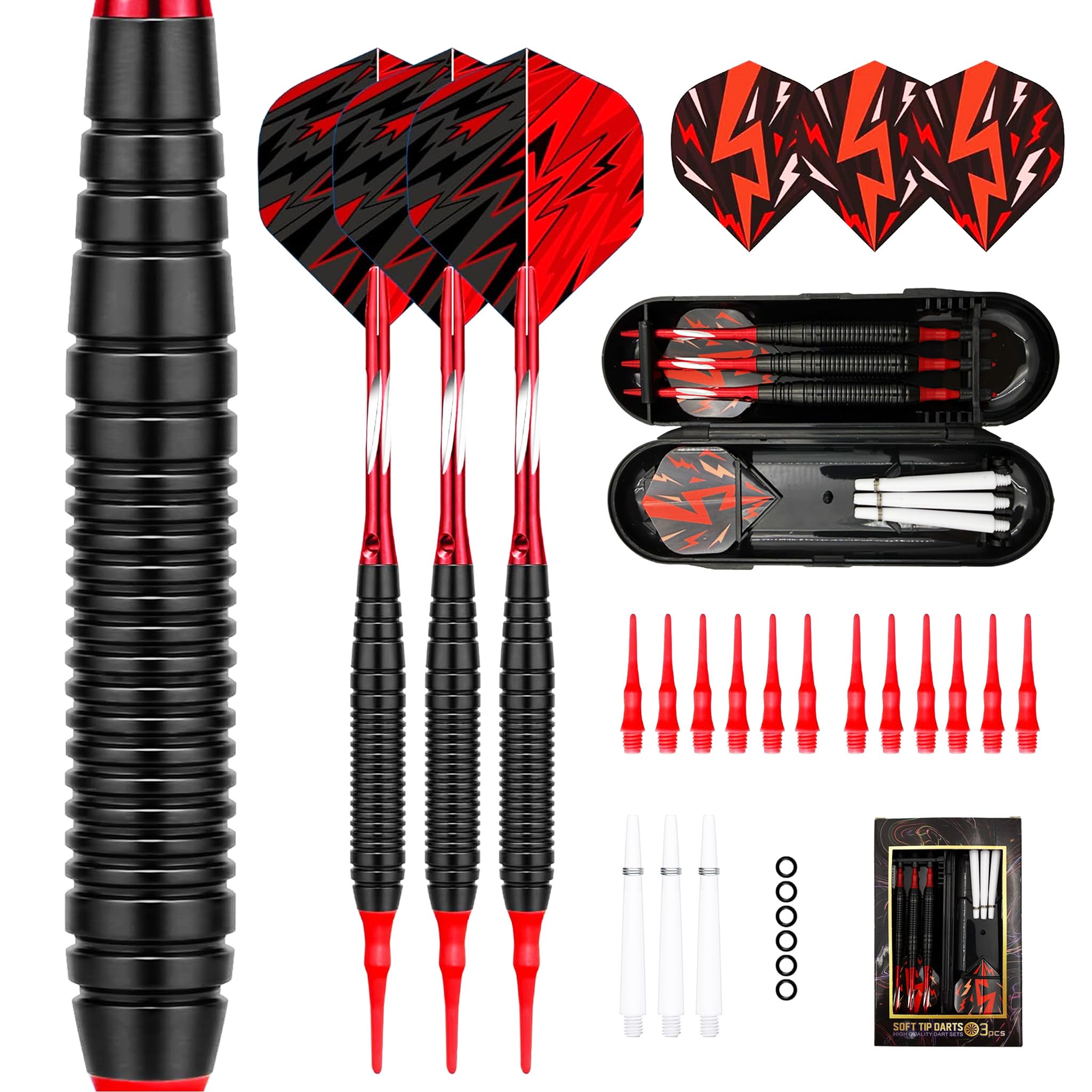 Nomli soft darts set 19g, 3 pieces, for beginners, with O-rings and storage case, red червоний
Nomli soft darts set 19g, 3 pieces, for beginners, with O-rings and storage case, red червоний