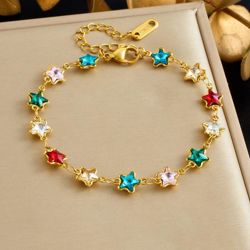 Gold Plated Stainless Steel Rainbow Heart Crystal Bracelet for Women
Gold Plated Stainless Steel Rainbow Heart Crystal Bracelet for Women