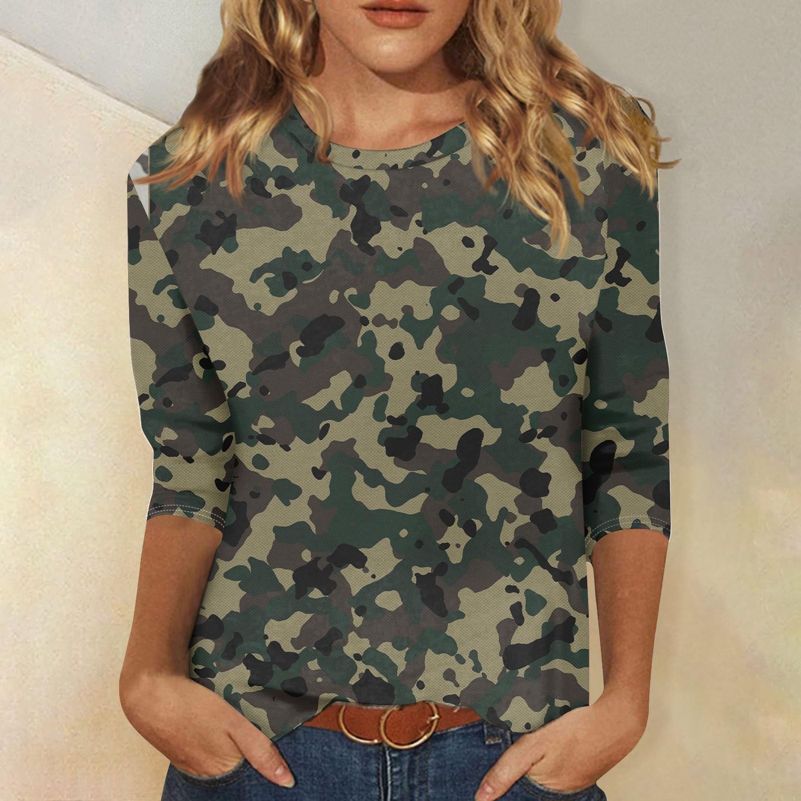 Женская модная повседневная футболка с круглым вырезом и камуфляжным принтом, семь рукавов L темно-зеленого
Женская модная повседневная футболка с круглым вырезом и камуфляжным принтом, семь рукавов L темно-зеленого