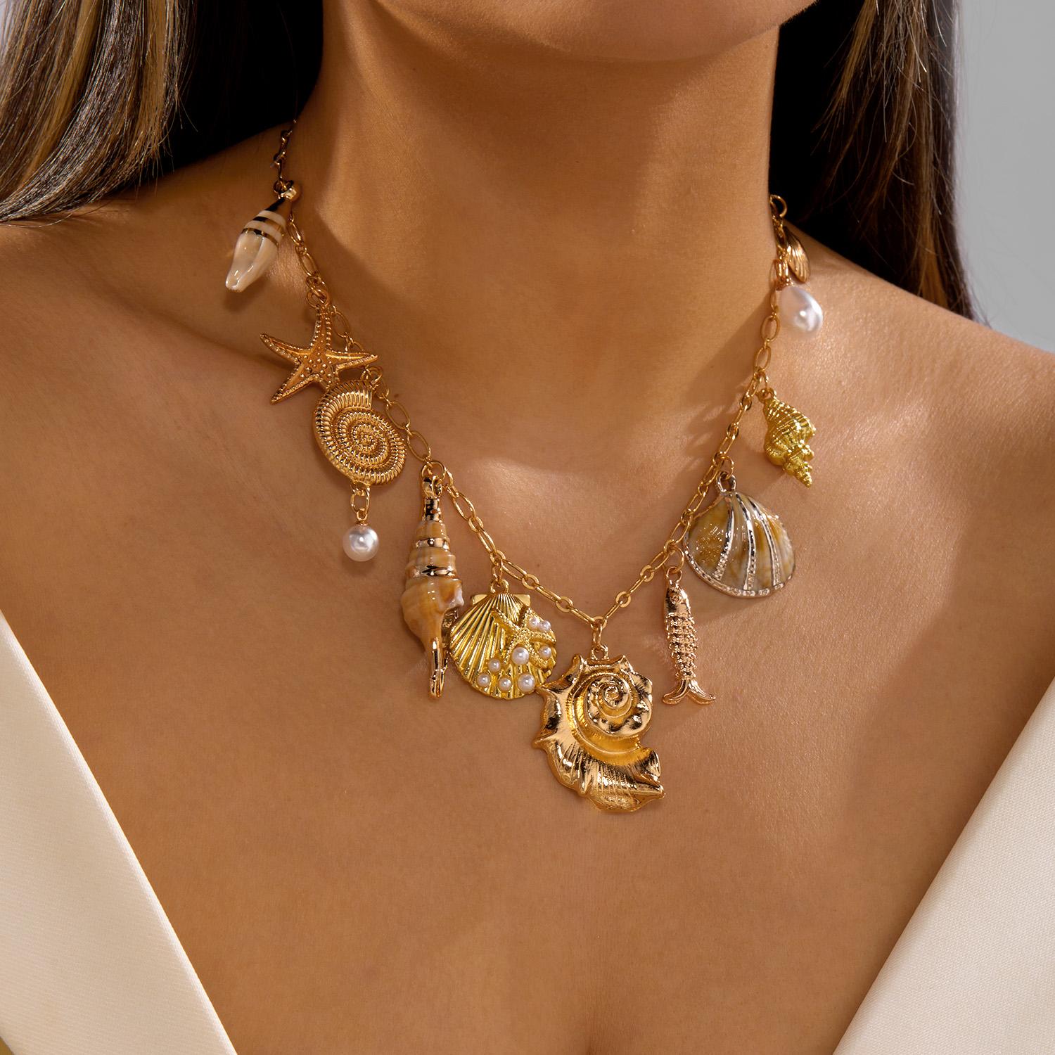 Bohemian Ocean Charm Necklace for Women Exaggerated Metal Shell Starfish Conch Pendant Necklace Summer Beach Vacation Jewelry
Bohemian Ocean Charm Necklace for Women Exaggerated Metal Shell Starfish Conch Pendant Necklace Summer Beach Vacation Jewelry