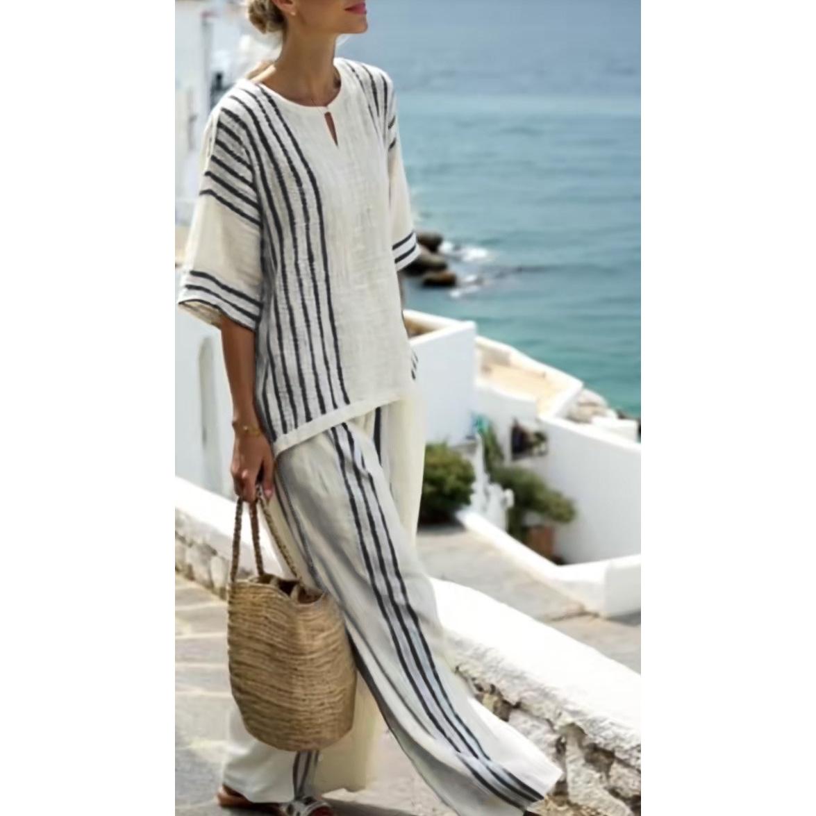 Fashion Cotton Linen Stripe Outfit Spring Women Short Sleeved Pullover Top+High Waist Loose Wide Leg Pants Summer Two Piece Set M чорний
Fashion Cotton Linen Stripe Outfit Spring Women Short Sleeved Pullover Top+High Waist Loose Wide Leg Pants Summer Two Piece Set M чорний