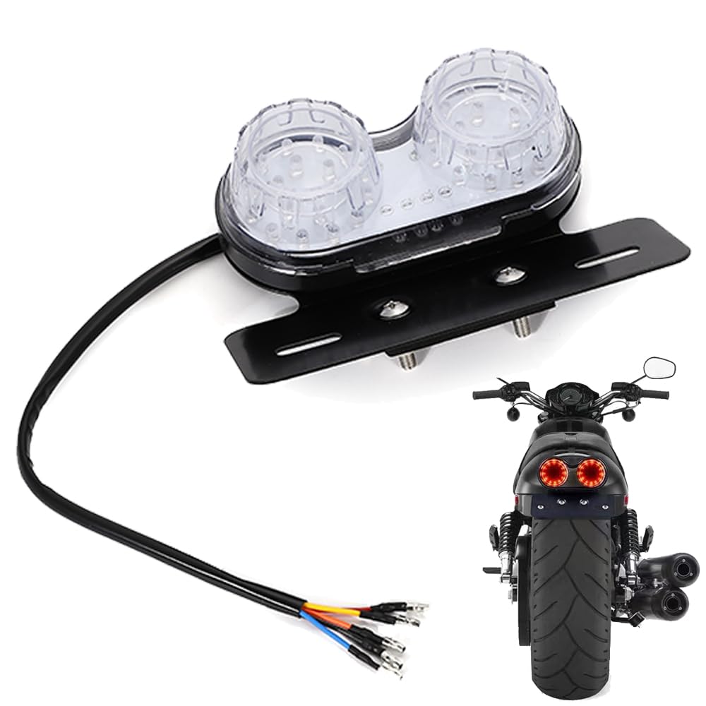 Motorcycle LED Twin Tail Lights with Integrated Brake, License Plate, and Turn Signals, 12V Universal Mounting Bracket (Clear)
Motorcycle LED Twin Tail Lights with Integrated Brake, License Plate, and Turn Signals, 12V Universal Mounting Bracket (Clear)