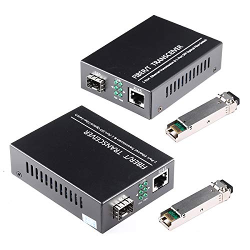 Two 1.25G/s Gigabit Single-Mode Fiber Ethernet Media Converters with 2 Bidi SFP LC Transceiver Modules, 10/100/1000Base-Tx to 1000Base-SXSMFRJ45 to SF
Two 1.25G/s Gigabit Single-Mode Fiber Ethernet Media Converters with 2 Bidi SFP LC Transceiver Modules, 10/100/1000Base-Tx to 1000Base-SXSMFRJ45 to SF