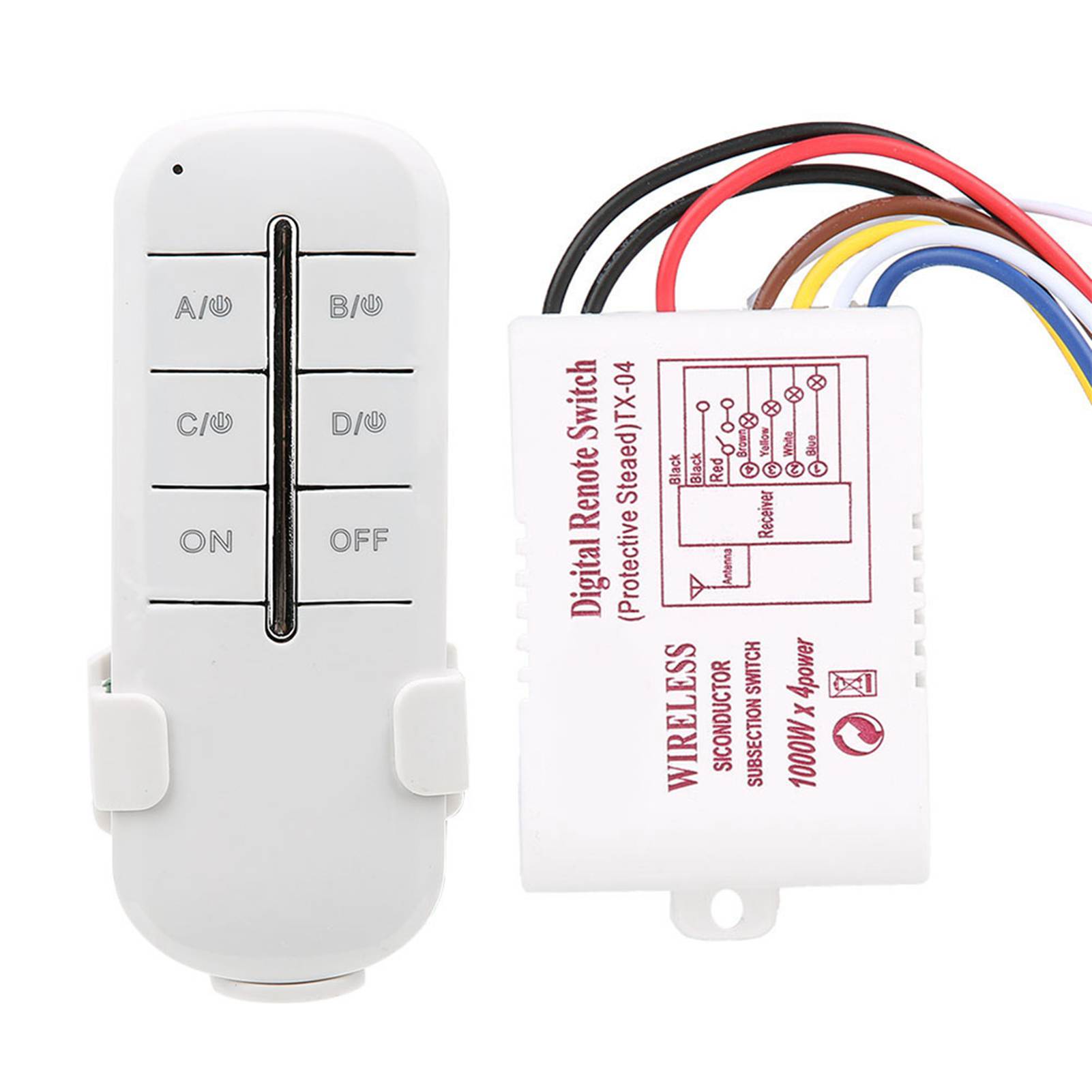 ONOFF AC180240V Wireless Receiver Lamp Light RF Remote Control Switch(4Way 4*1000W)
ONOFF AC180240V Wireless Receiver Lamp Light RF Remote Control Switch(4Way 4*1000W)