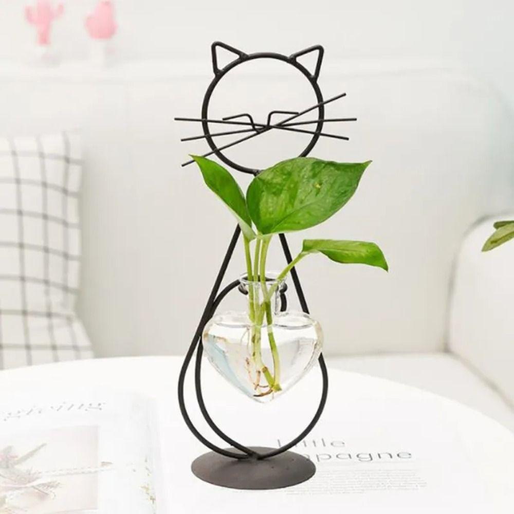 Cute Heart Glass Vases With Metal Holder Wrought Iron Vase Cat Shape Hydroponic Vases Home Black-2
Cute Heart Glass Vases With Metal Holder Wrought Iron Vase Cat Shape Hydroponic Vases Home Black-2