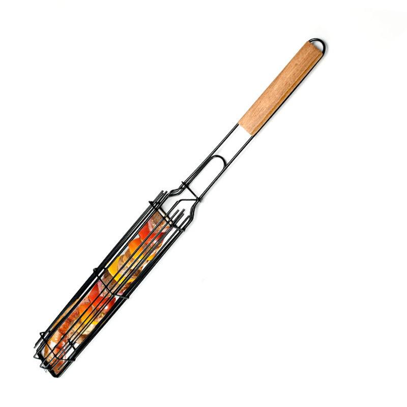 Антипригарная клетка для колбасок для барбекю с деревянной ручкой
Антипригарная клетка для колбасок для барбекю с деревянной ручкой