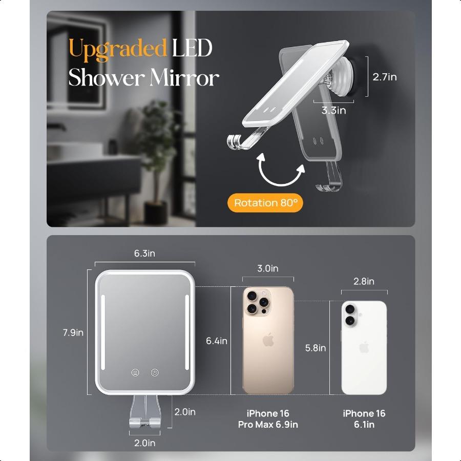 Зеркало для бритья с подогревом для душа Fogl со светом, перезаряжаемой батареей и регулируемой яркостью, присоской и держателем для бритвы, съемное United States
Зеркало для бритья с подогревом для душа Fogl со светом, перезаряжаемой батареей и регулируемой яркостью, присоской и держателем для бритвы, съемное United States