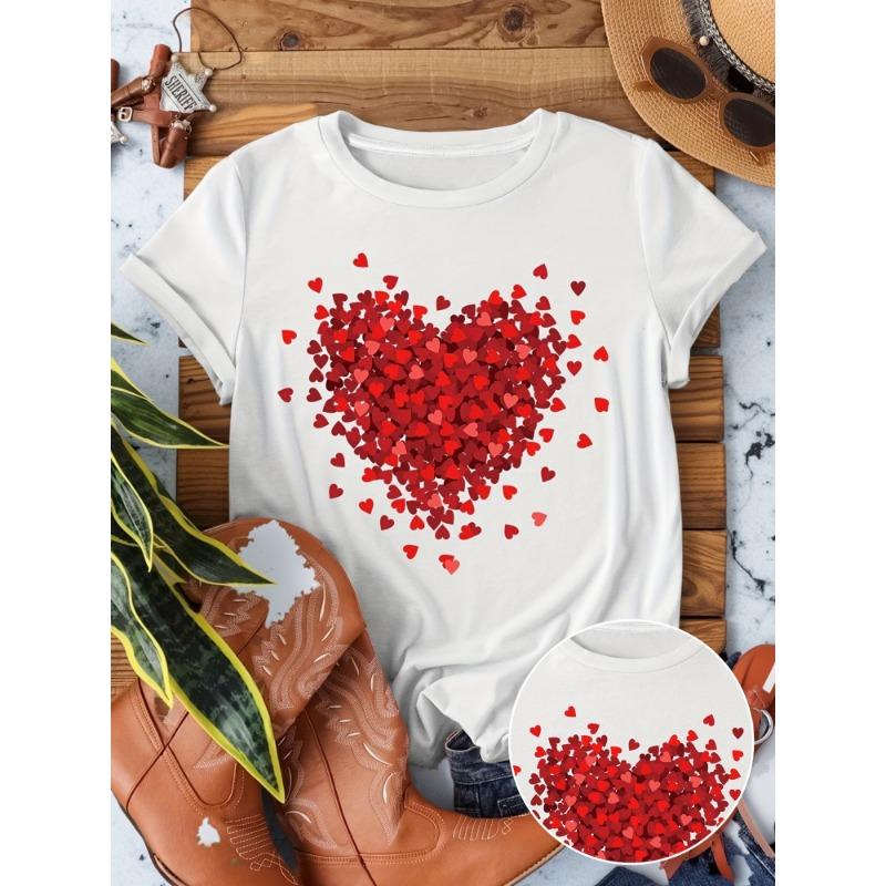 Heart printed round neck T-shirt, spring and summer casual short sleeved top, women s clothing S
Heart printed round neck T-shirt, spring and summer casual short sleeved top, women s clothing S