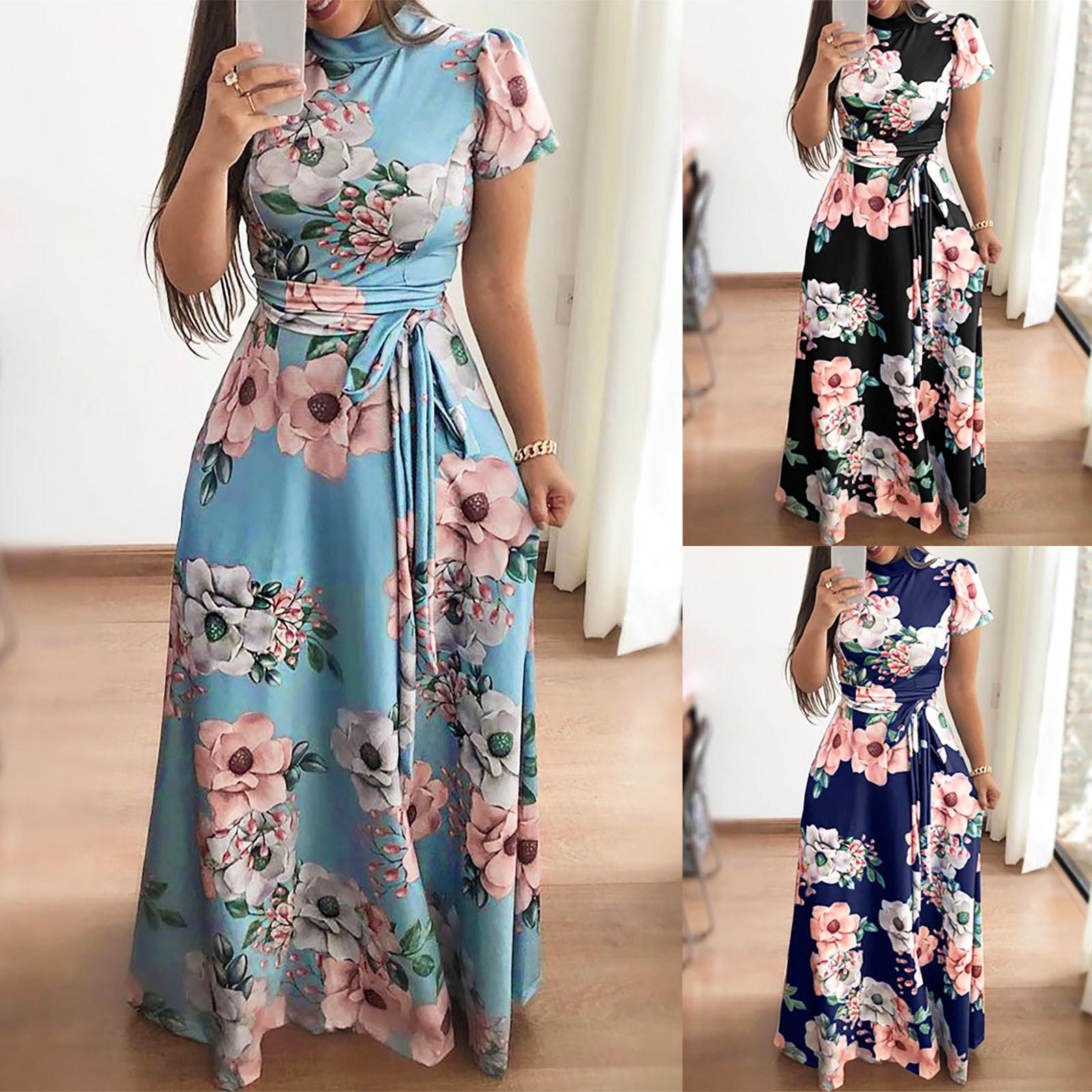 Женское повседневное платье с коротким рукавом и цветочным принтом, женское вечернее платье макси
Женское повседневное платье с коротким рукавом и цветочным принтом, женское вечернее платье макси