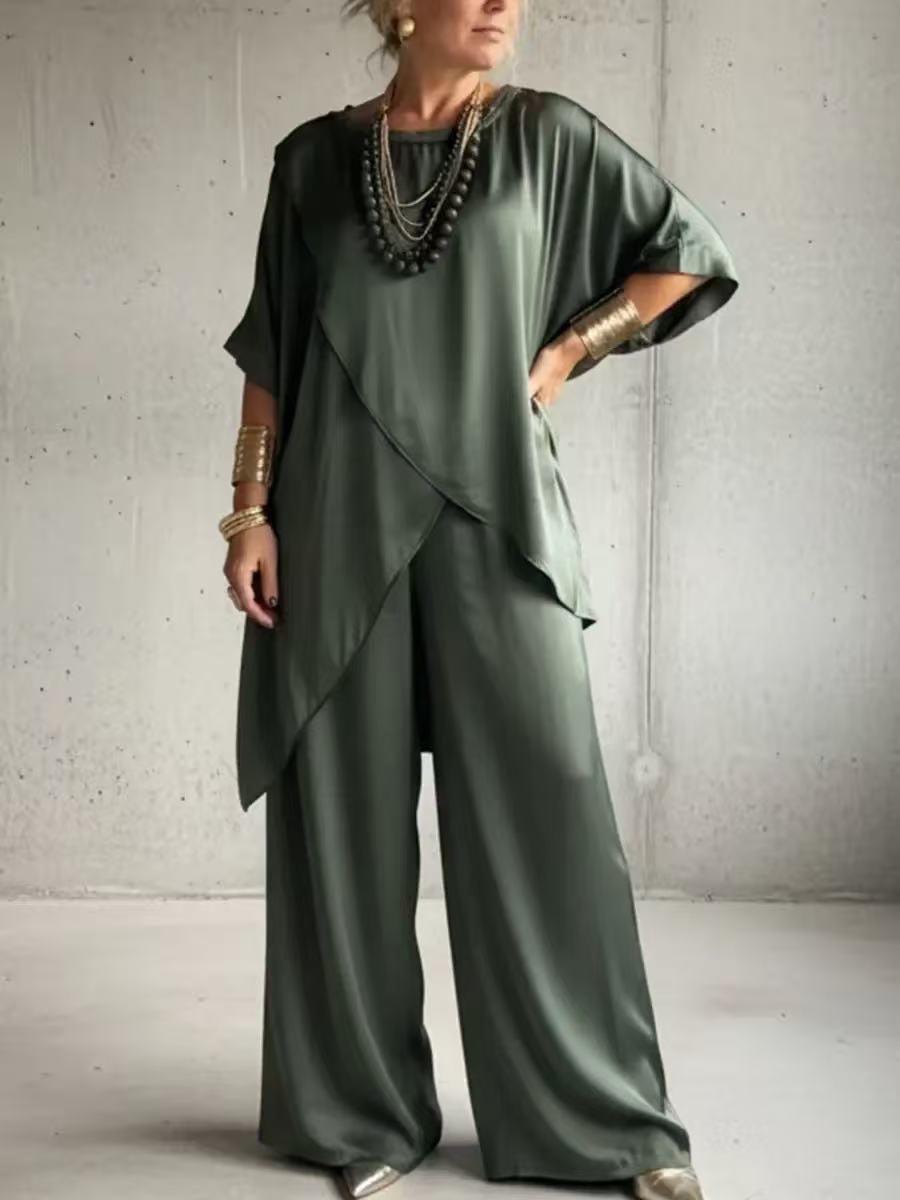 European Summer 2026 Women s Satin Round Neck Loose Casual Irregular Hem Set Large зелёный
European Summer 2026 Women s Satin Round Neck Loose Casual Irregular Hem Set Large зелёный