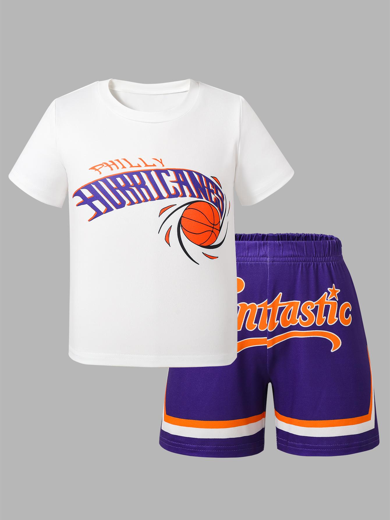 2-Pack Boys Basketball HURRICANES Letter Print Crew Neck Breathable Quick-Drying Short-Sleeve T-Shirt Set with All-Star Shorts - Spring/Summer 7Y білий
2-Pack Boys Basketball HURRICANES Letter Print Crew Neck Breathable Quick-Drying Short-Sleeve T-Shirt Set with All-Star Shorts - Spring/Summer 7Y білий
