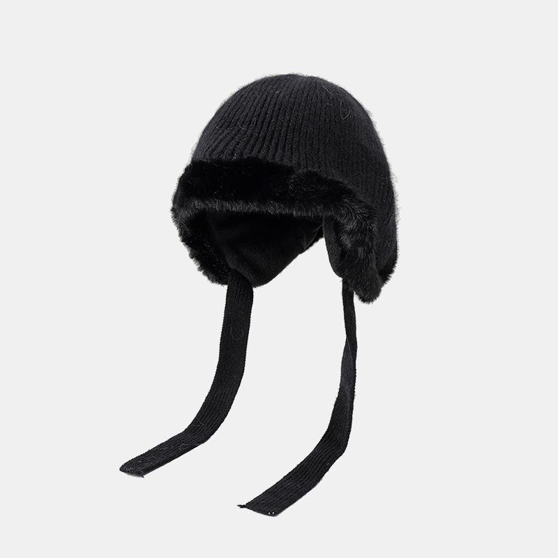 Шапка из меха кролика, женская вязаная защитная шапка для ушей, зимняя велосипедная шапка, флисовая ветрозащитная и морозостойкая, зимняя теплая шерстяная шапка, холодная шапка