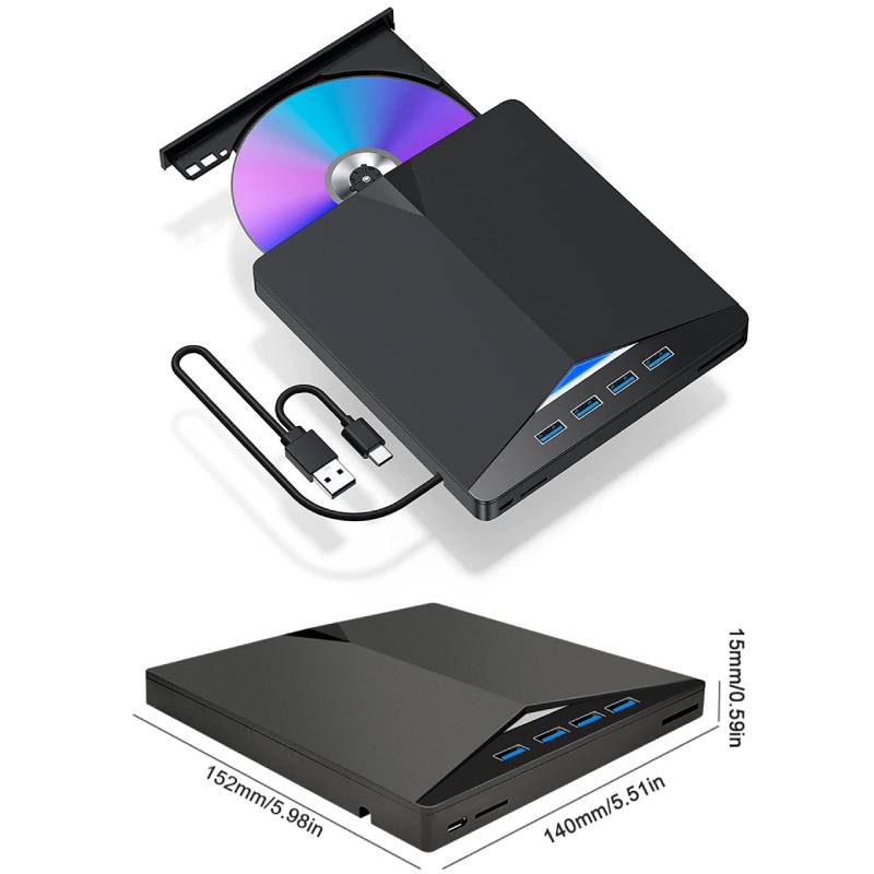 7-in-1 USB3.0 Type-C External Mobile Drive CD DVD RW Optical Drive Portable Burner Reader Player for Windows 11/10/8/7/Linux/ OS чорний
7-in-1 USB3.0 Type-C External Mobile Drive CD DVD RW Optical Drive Portable Burner Reader Player for Windows 11/10/8/7/Linux/ OS чорний