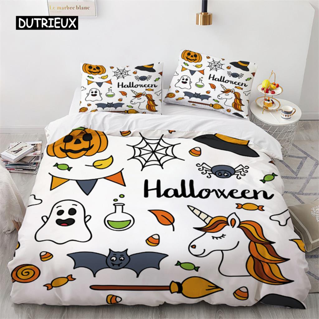 Пододеяльник на Хэллоуин Королева Король Мультфильм Тыква Одеяло Чехол Фонарь Постельное белье МикрофибраПризрак Одеяло Чехол для мальчиков и девочек EU single(135x200cm)