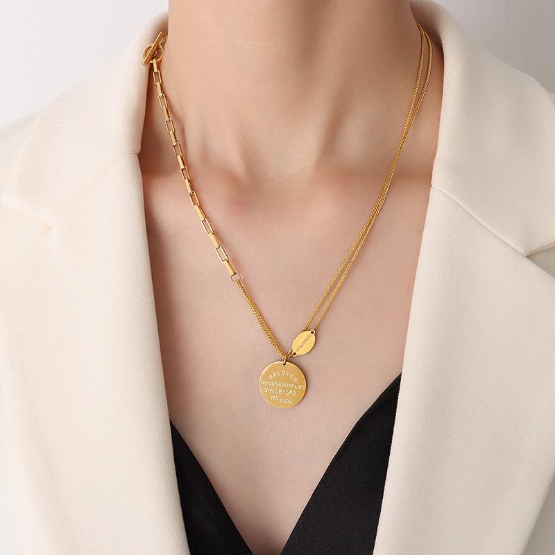 Двухслойное колье с кулоном в виде английской буквы, с покрытием из 18-каратного золота, титановая сталь, застежка-OT
Двухслойное колье с кулоном в виде английской буквы, с покрытием из 18-каратного золота, титановая сталь, застежка-OT