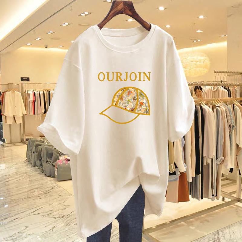 New cotton niche print short-sleeved t-shirt women s white loose summer top XXXL
New cotton niche print short-sleeved t-shirt women s white loose summer top XXXL