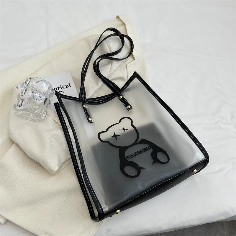 Сегодняшняя популярная большая сумка-тоут женская весенняя новая с принтом медведя прозрачная желейная сумка через плечо