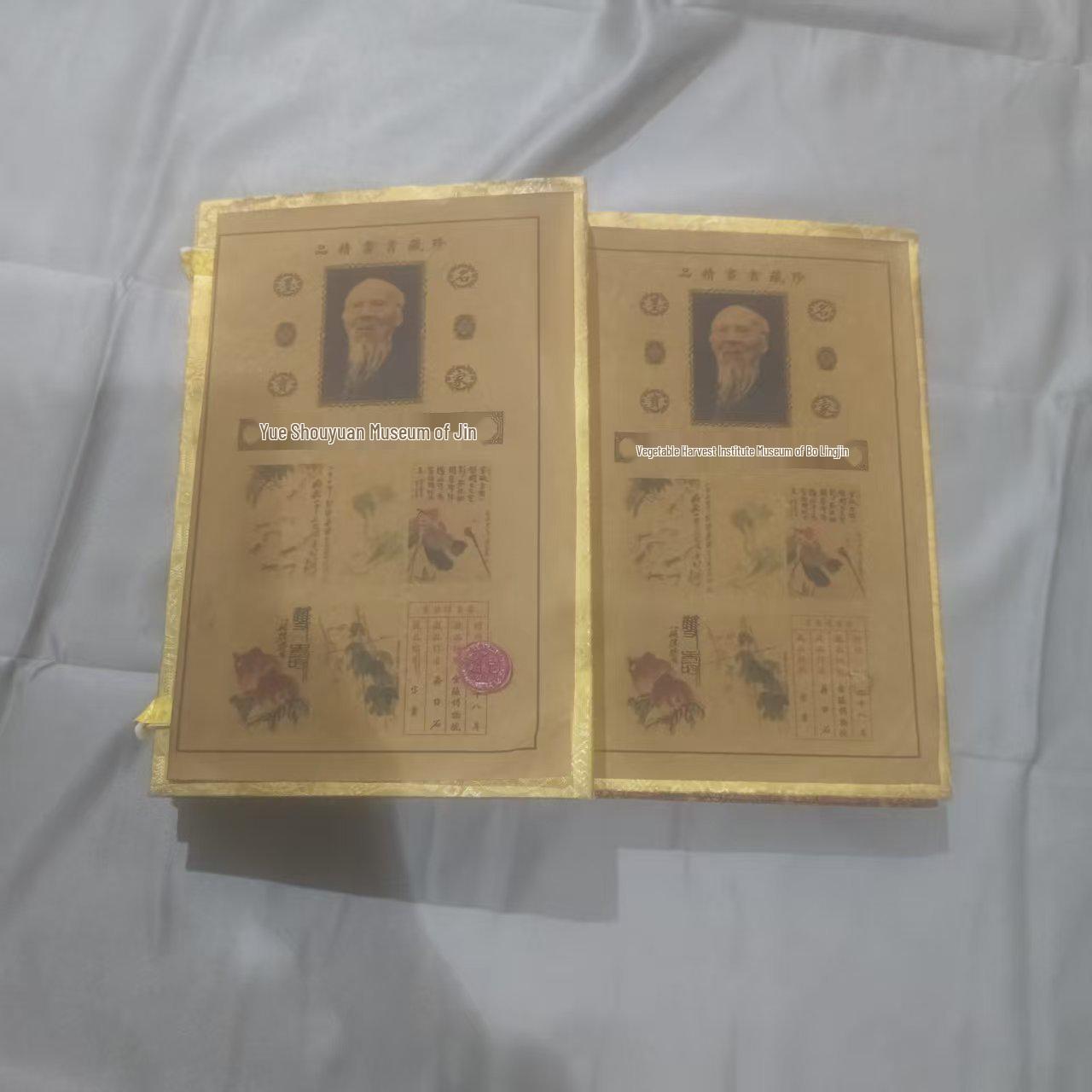 Antique-style album pages featuring Qi Baishi s shrimp and peach paintings and other renowned calligraphy and art.
Antique-style album pages featuring Qi Baishi s shrimp and peach paintings and other renowned calligraphy and art.